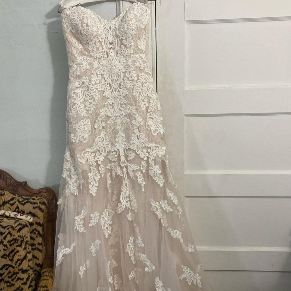 Stella York Lace Wedding Dress in White and Cream